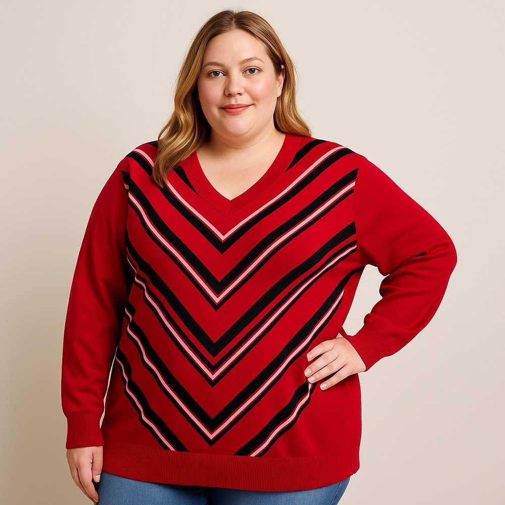 Liz Claiborne women's red and black V-neck sweater size 3X